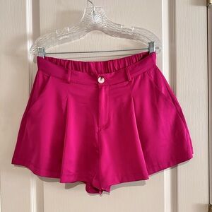 High Waist Pink Flowy Shorts with Elastic Waistband